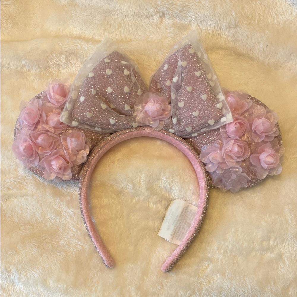 Disney Pink Floral Sparkle Kids Headband Ears One Size